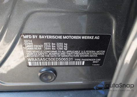 2014 BMW 528I z USA, uszkodzony, nr VIN WBA5A5C50ED506531